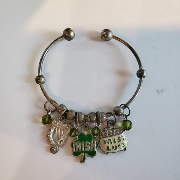 Vintage St Patrick's Day Ireland Irish Charm Bangle Bracelet Silver - Picture 5 of 8